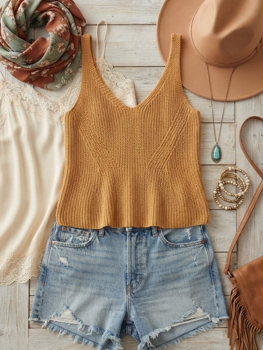 Express Tan Cotton Knit Sleeveless Tank Top